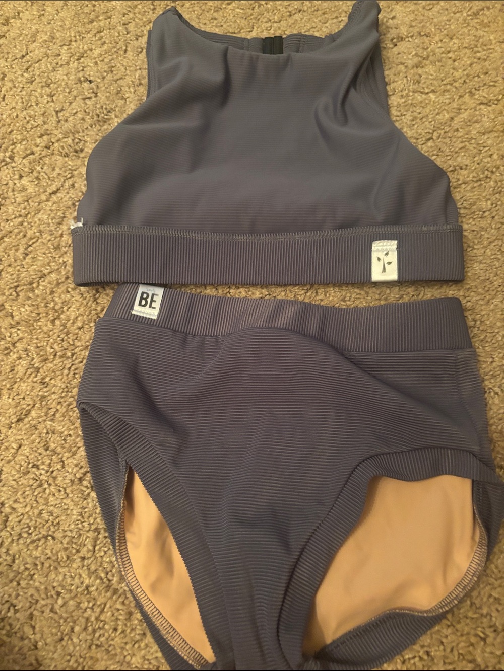 High Waisted Ribbed Bikini Set in Slate Gray YL